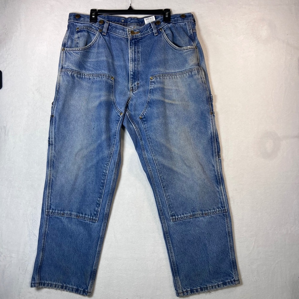 Key Industries Mens Double Knee Front Logger Jeans Blue Denim Work Pants 38x28